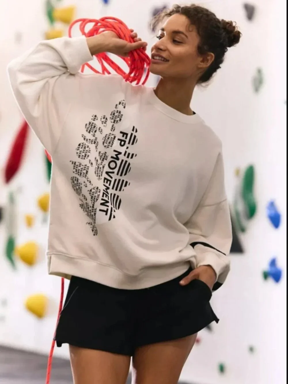 Free People Fp Movement All Star Buti Logo Crew Neck Pullover Sweatshirt Top M